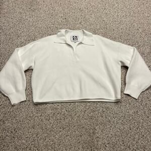 XO Kerri Rosenthal Collared Crop Sweatshirt M White Embroidered Heart Casual